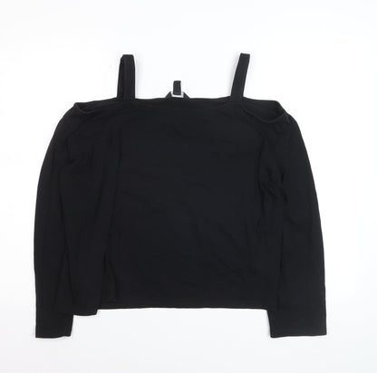 New Look Womens Black Off Shoulder Long Sleeve Cotton T-Shirt Size 14
