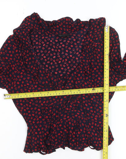 Topshop Petite Blue Red Ruffle Wrap Blouse Women’s Size 6