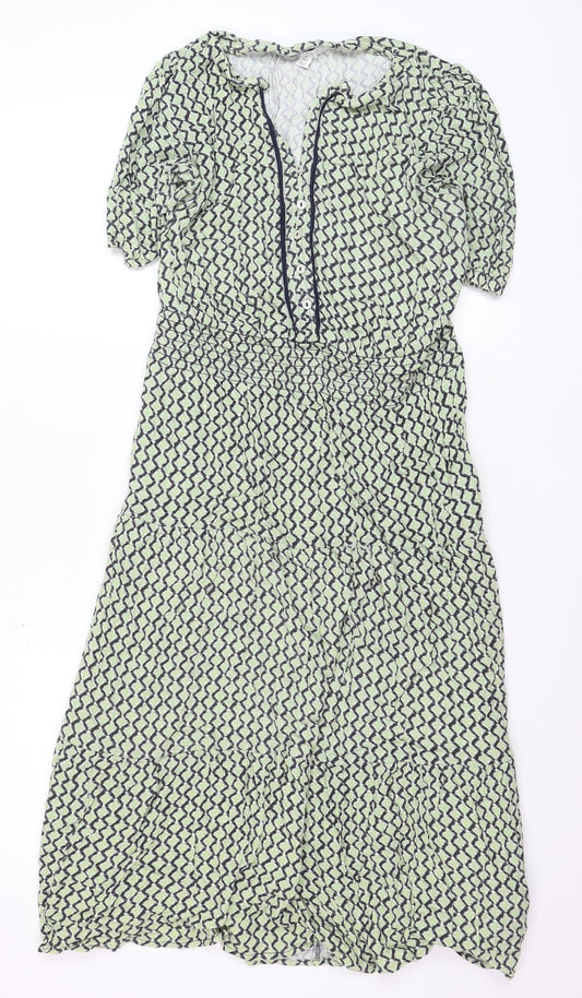 Marks and Spencer Women Green Geometric Midi Fit & Flare Dress Size 12