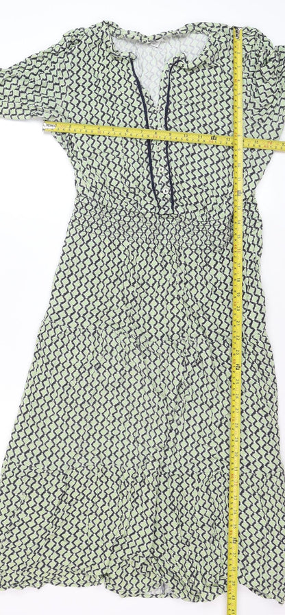 Marks and Spencer Women Green Geometric Midi Fit & Flare Dress Size 12
