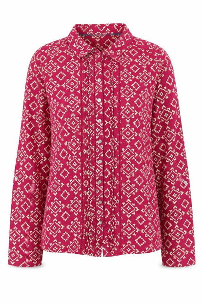White Stuff Women Pink Geometric Cotton Blouse Size 8 Long Sleeve