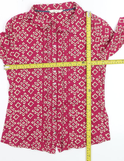 White Stuff Women Pink Geometric Cotton Blouse Size 8 Long Sleeve