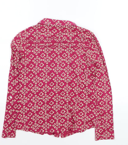 White Stuff Women Pink Geometric Cotton Blouse Size 8 Long Sleeve