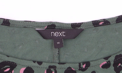 Next Womens Green Leopard Print Long Sleeve Jersey Top Size 16