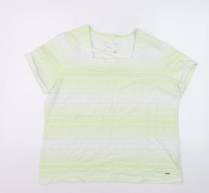 Dash Women's Green Striped Square Neck T-Shirt Size 20