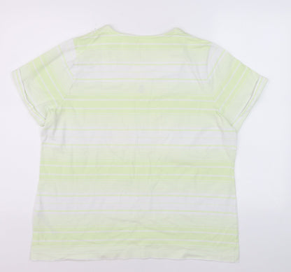 Dash Women's Green Striped Square Neck T-Shirt Size 20