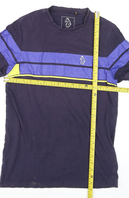 LUKE Boys Blue Colourblock Crew Neck Cotton T-Shirt Size Small