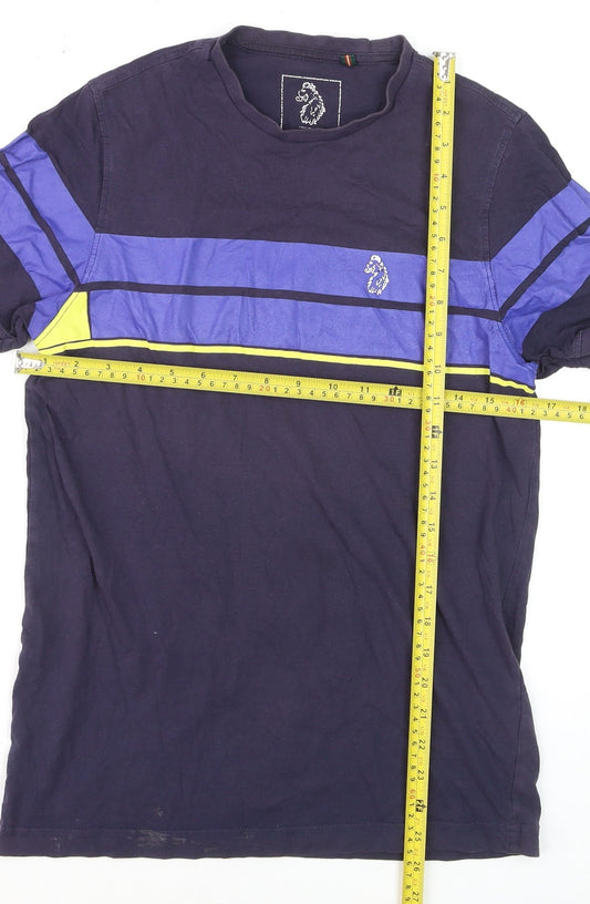 LUKE Boys Blue Colourblock Crew Neck Cotton T-Shirt Size Small