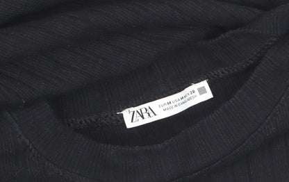 Zara Women Black Knit Long Sleeve Knee Length Sweater Dress M