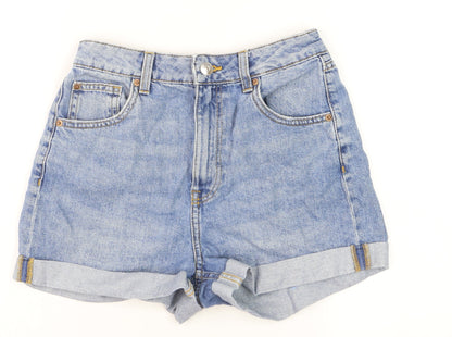 H&M Women’s Blue Denim Mom Shorts Size 6 High Waist Cuffed Casual