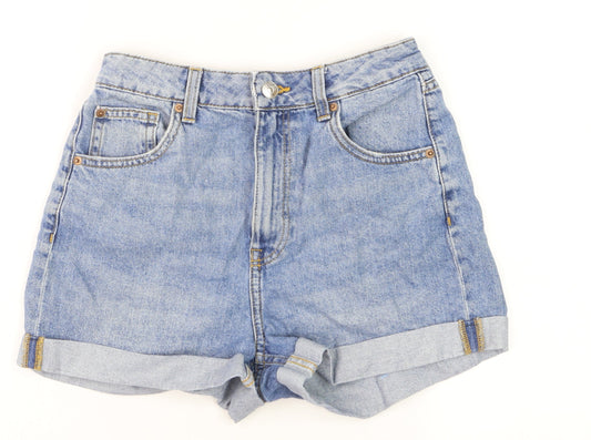 H&M Women’s Blue Denim Mom Shorts Size 6 High Waist Cuffed Casual