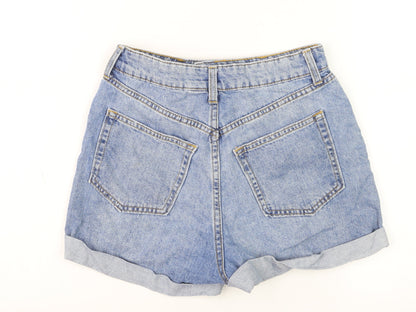 H&M Women’s Blue Denim Mom Shorts Size 6 High Waist Cuffed Casual
