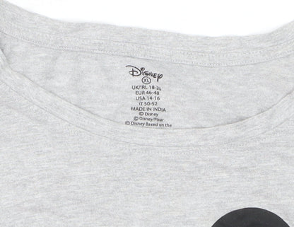 Disney Women's Grey Mickey Mouse Graphic T-Shirt XL Casual Cotton Top