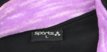 Sports Women Black & Purple Full Zip Fleece Jacket L