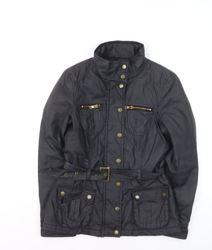 Oasis Women's Black Belted Military Jacket Size S