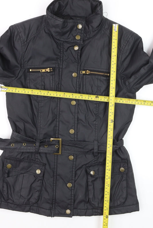Oasis Women's Black Belted Military Jacket Size S