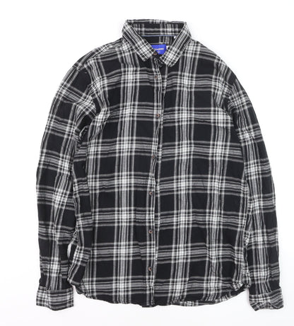 Jack & Jones Men's Black Check Cotton Long Sleeve Shirt L