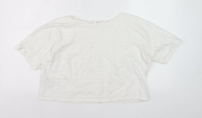 Mango Women's White XS Relaxed Cotton Blend Short Sleeve T-Shirt