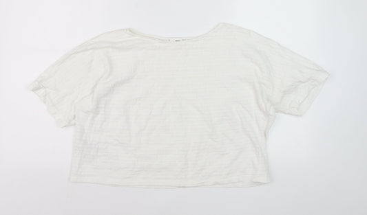 Mango Women's White XS Relaxed Cotton Blend Short Sleeve T-Shirt