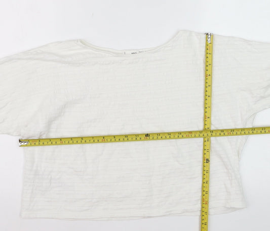 Mango Women's White XS Relaxed Cotton Blend Short Sleeve T-Shirt