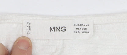 Mango Women's White XS Relaxed Cotton Blend Short Sleeve T-Shirt