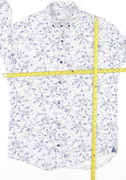 Zara Man Slim Fit White Floral Button-Up Shirt Men's Medium