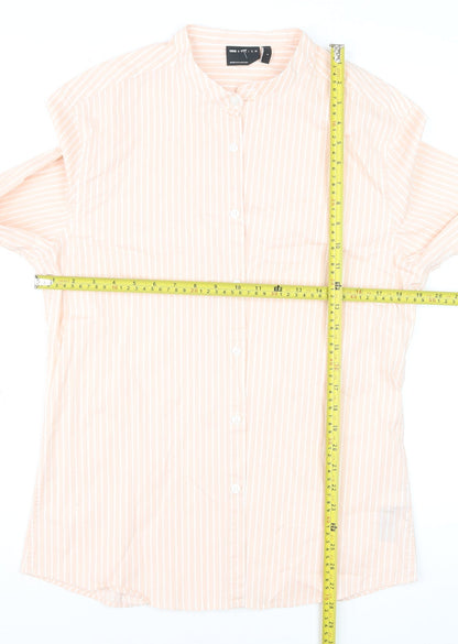 ASOS DESIGN Men's Beige Striped Band Collar Long Sleeve Shirt Size L