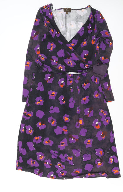 Fenn Wright Manson Women Purple Floral Wrap Dress Size 16