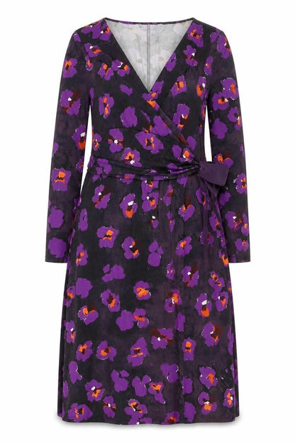 Fenn Wright Manson Women Purple Floral Wrap Dress Size 16