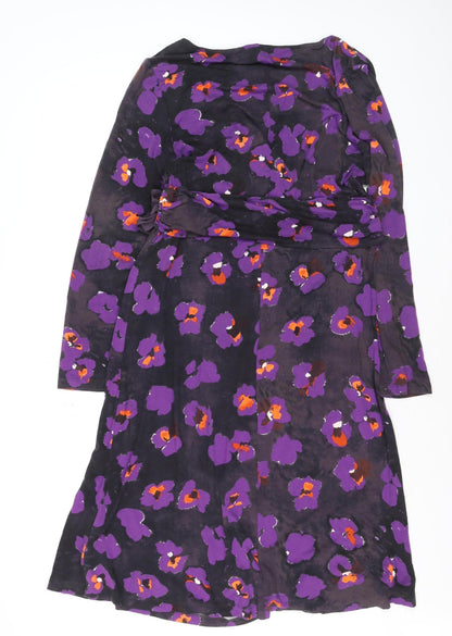 Fenn Wright Manson Women Purple Floral Wrap Dress Size 16