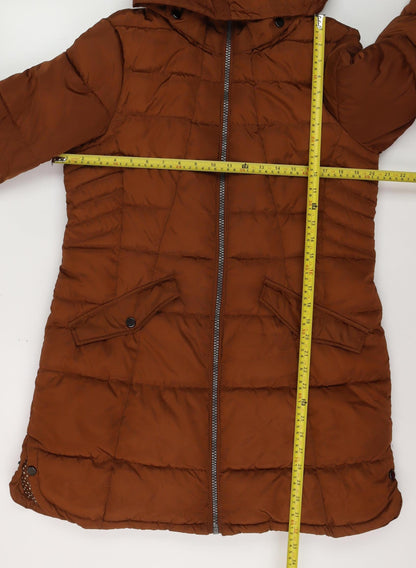 Next Women Brown Long Puffer Coat Hooded Size 16 Winter Jacket