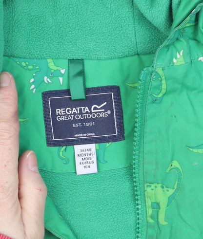 Regatta Unisex Baby Green Dinosaur Rain Coat Jacket 4 Plus Hooded Polyester
