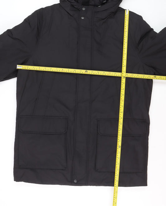 Marks and Spencer Men's Black Polyester Hooded Parka Coat M Regular
