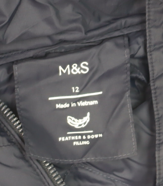 Marks and Spencer Womens Blue Size 12 Hooded Puffer Jacket