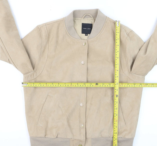 New Look Men Beige Bomber Jacket L Polyester Casual Style