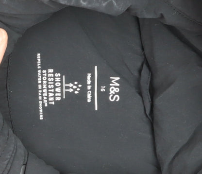 Marks and Spencer Unisex Black Hooded Long Puffer Coat Size 16