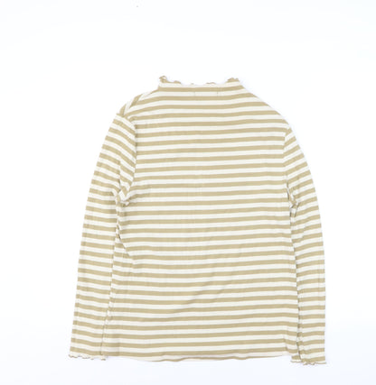 Tu Women Beige Striped Long Sleeve Mock Neck Cotton T-Shirt Size 14