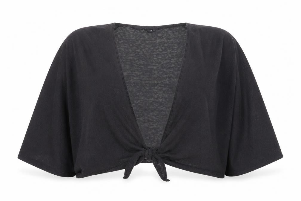 TIGI Women Black Plus Size 18 Open Front Tie Cardigan
