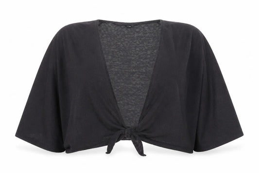 TIGI Women Black Plus Size 18 Open Front Tie Cardigan