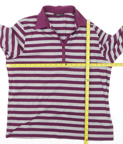 Tigi Women’s Purple Striped Collared 3/4 Sleeve Polo Shirt Size 18