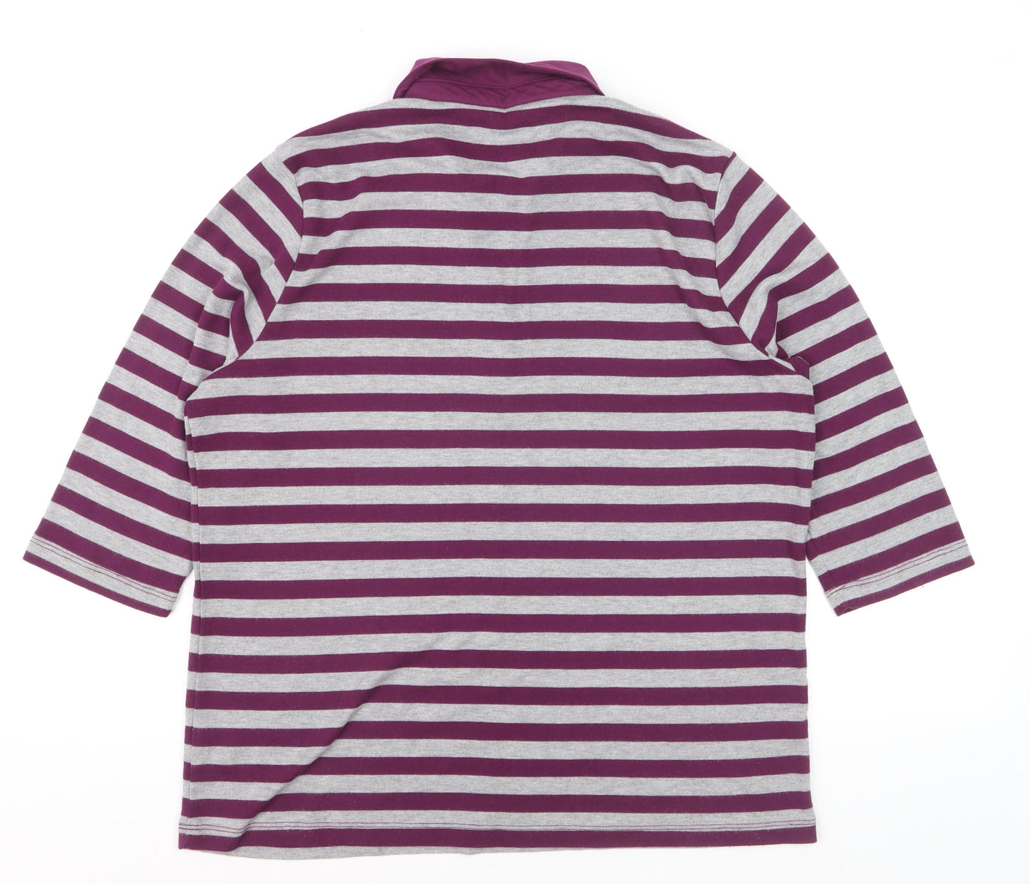 Tigi Women’s Purple Striped Collared 3/4 Sleeve Polo Shirt Size 18
