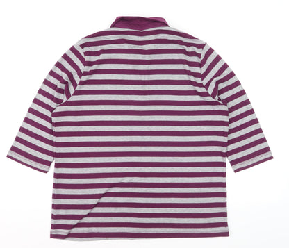 Tigi Women’s Purple Striped Collared 3/4 Sleeve Polo Shirt Size 18