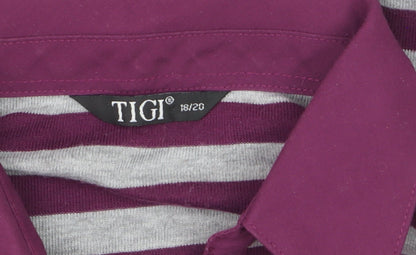 Tigi Women’s Purple Striped Collared 3/4 Sleeve Polo Shirt Size 18