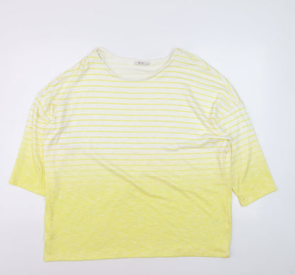 Tu Women Yellow Striped 3/4 Sleeve Relaxed Fit T-Shirt Size 20