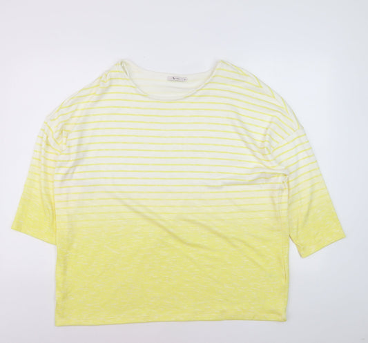 Tu Women Yellow Striped 3/4 Sleeve Relaxed Fit T-Shirt Size 20