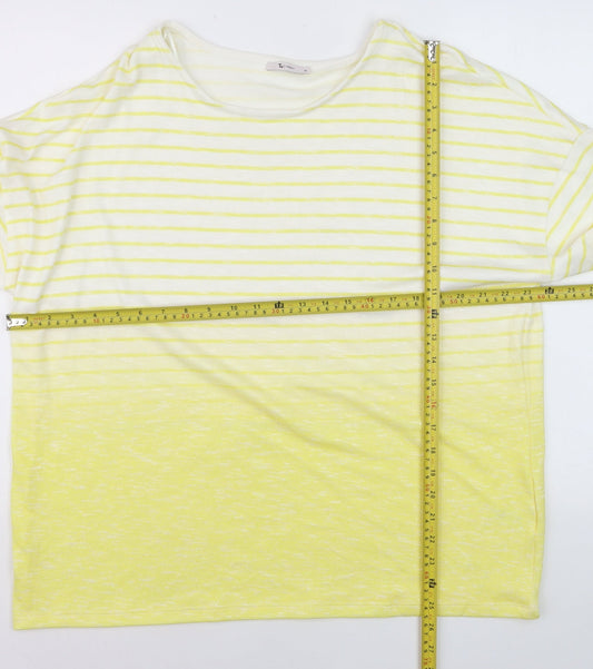 Tu Women Yellow Striped 3/4 Sleeve Relaxed Fit T-Shirt Size 20