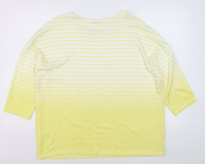 Tu Women Yellow Striped 3/4 Sleeve Relaxed Fit T-Shirt Size 20