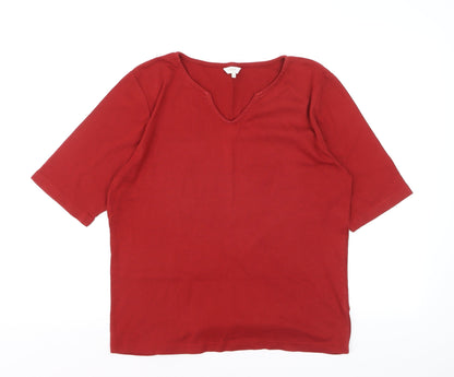 Cotton Traders Women's Red V-Neck Short Sleeve Cotton T-Shirt Size 16