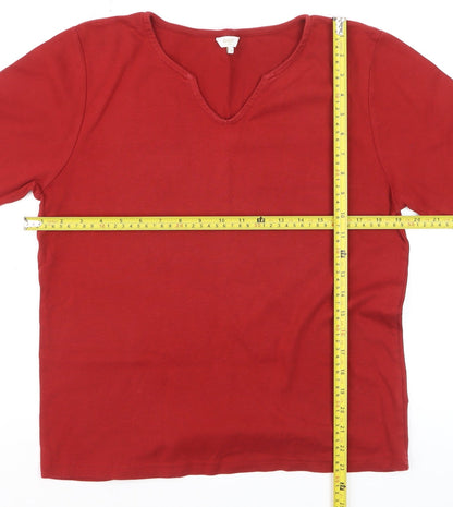 Cotton Traders Women's Red V-Neck Short Sleeve Cotton T-Shirt Size 16