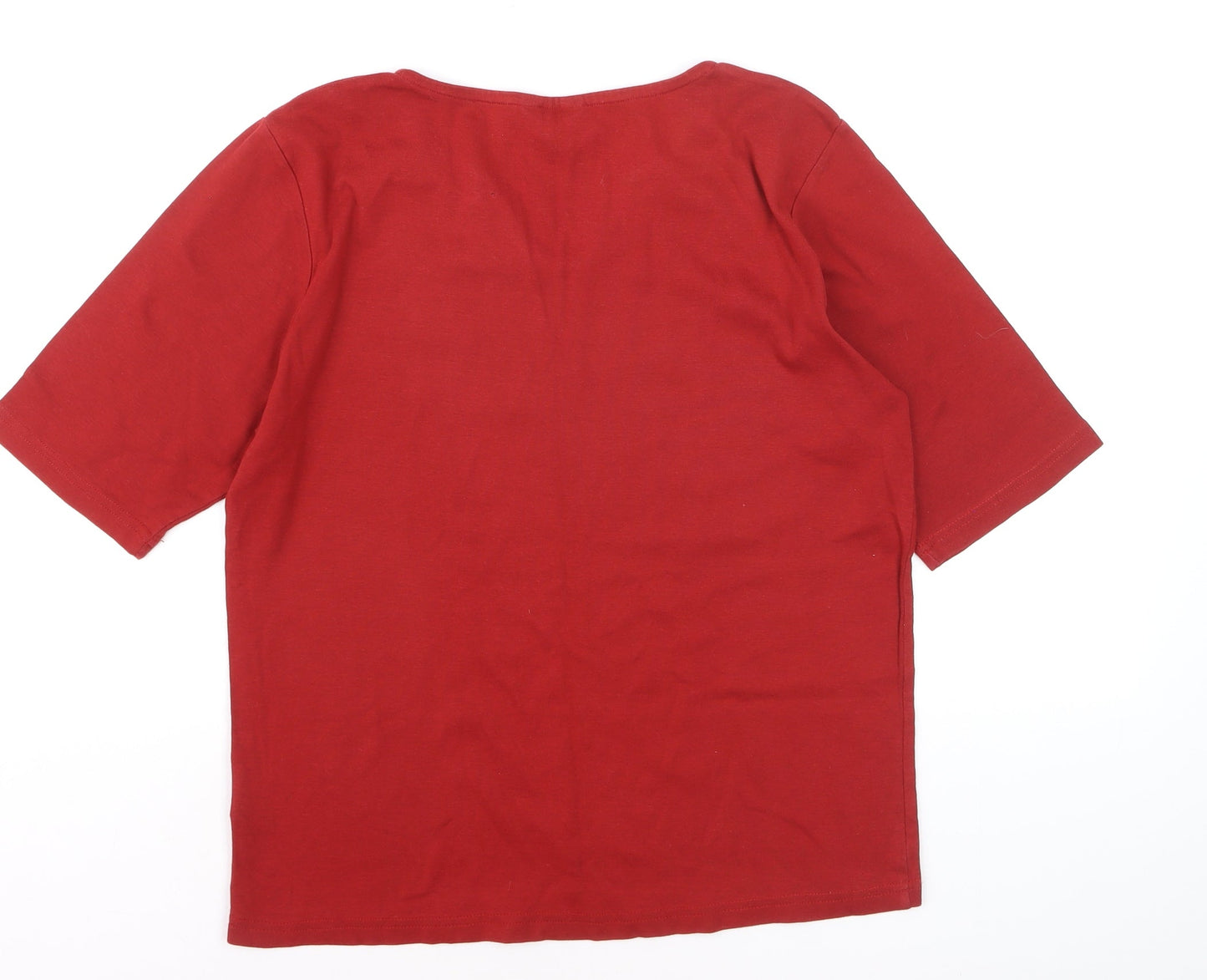Cotton Traders Women's Red V-Neck Short Sleeve Cotton T-Shirt Size 16
